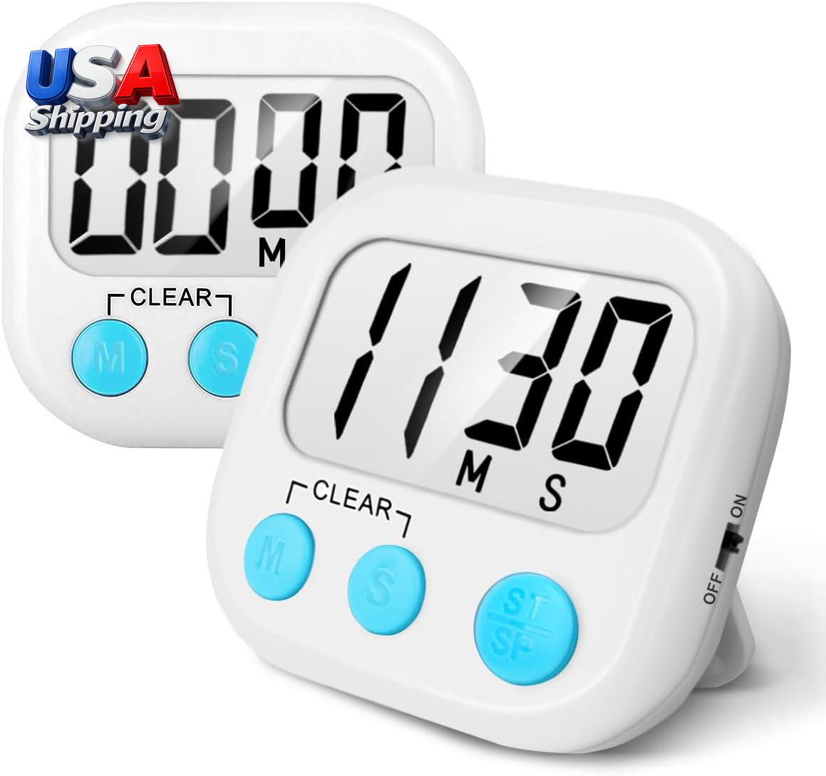 Digital Kitchen Timer 2 Pack Large Display Loud Alarm Magnetic Retractable Stand