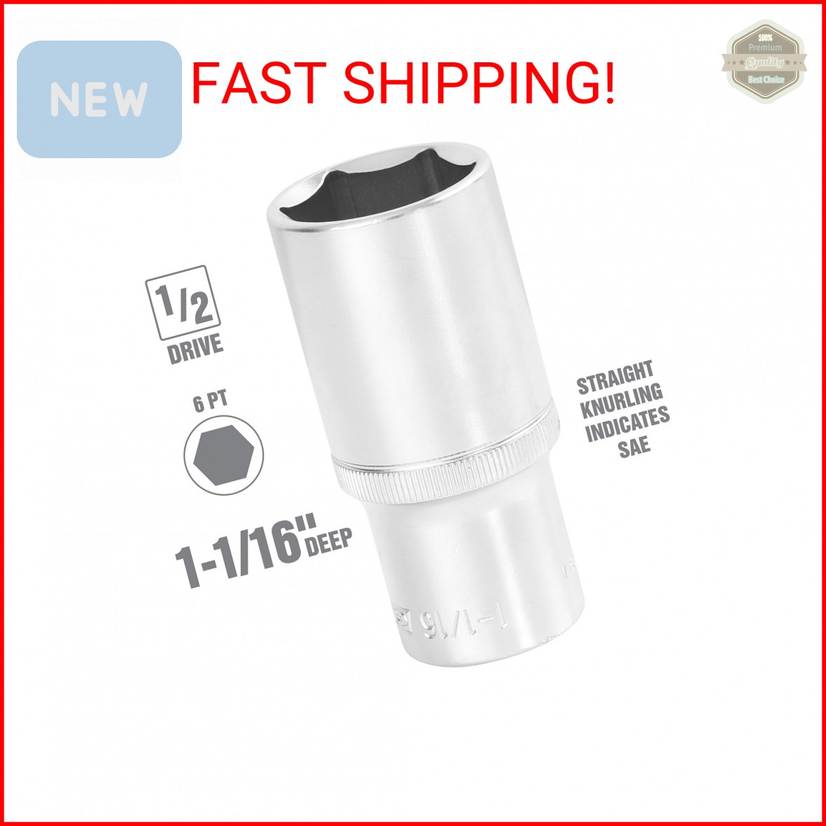OEMTOOLS 22429 1/2 Inch Drive Deep Socket, 1 1/16 Socket, 6 Point for Tight Acce