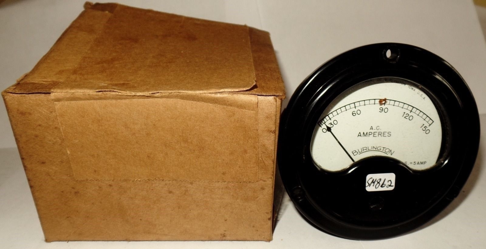 NOS-NIB Burlington AC Round Panel Meter Ammeter Amp Meter Amperes 0-150 Amperes