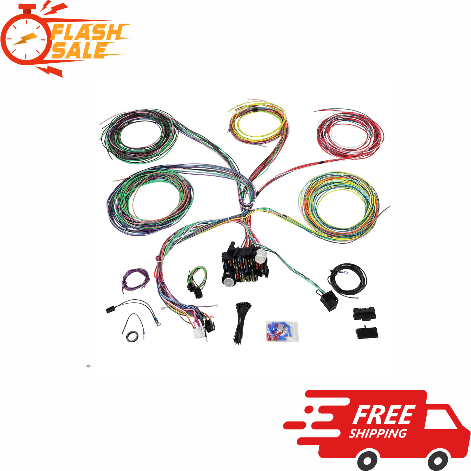 NEW 21 Circuit Wiring Harness Kit 17 Fuses Extra Long Wires GM Chevy Ford Mopar