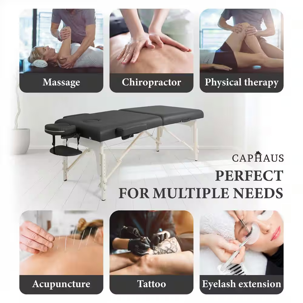 84 In. Black Premium Memory Foam Massage Table with Foldable Legs