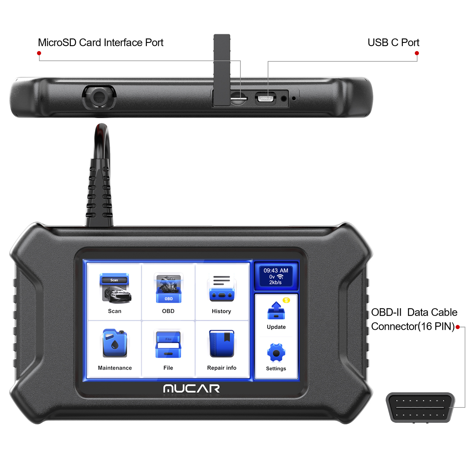 MUCAR OBD2 Scanner Engine Fault Diagnostic Tool Code Reader 28 Resets Service
