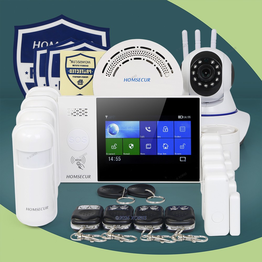 HOMSECUR Wireless WIFI 4G LCD Home Alarm System Touch Screen+4*PIR+Door Sensor