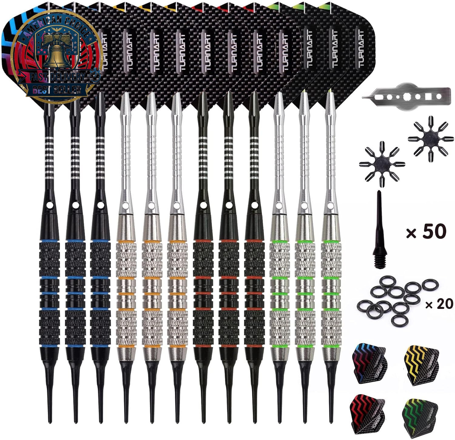 Darts Plastic Tip - Professional Soft Tip Darts Set for Electronic Dartboard 12