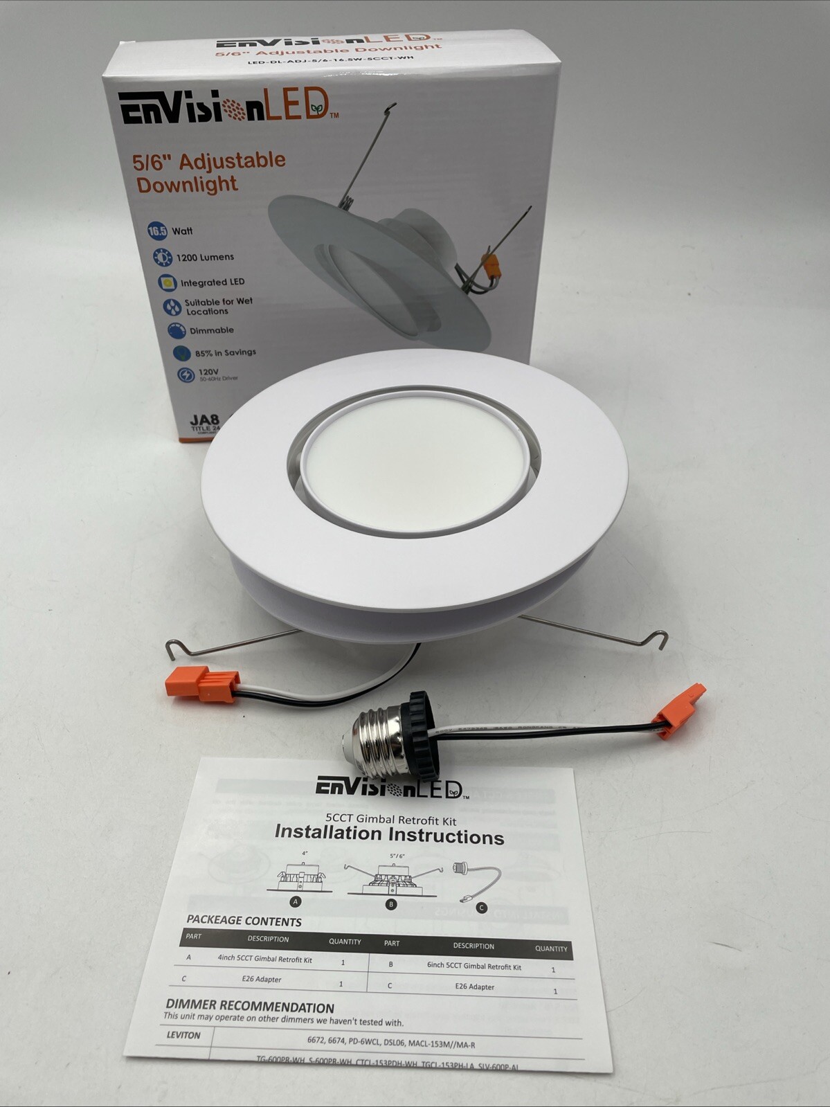 Envision LED 5/6” Adjustable Downlight White New Dimmable 1200 Lumens Light