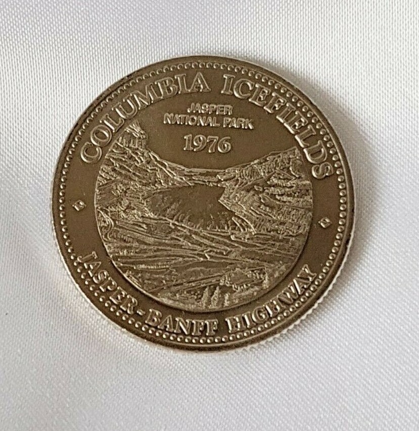1976 Souvenir Dollar - Jasper Canada ~ Columbia Icefields ~ Nickel Plated Steel