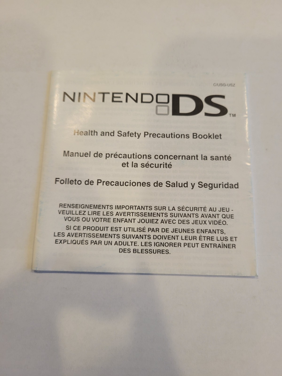 Nintendo DS Authentic Health & Safety Precautions Manual Booklet Only
