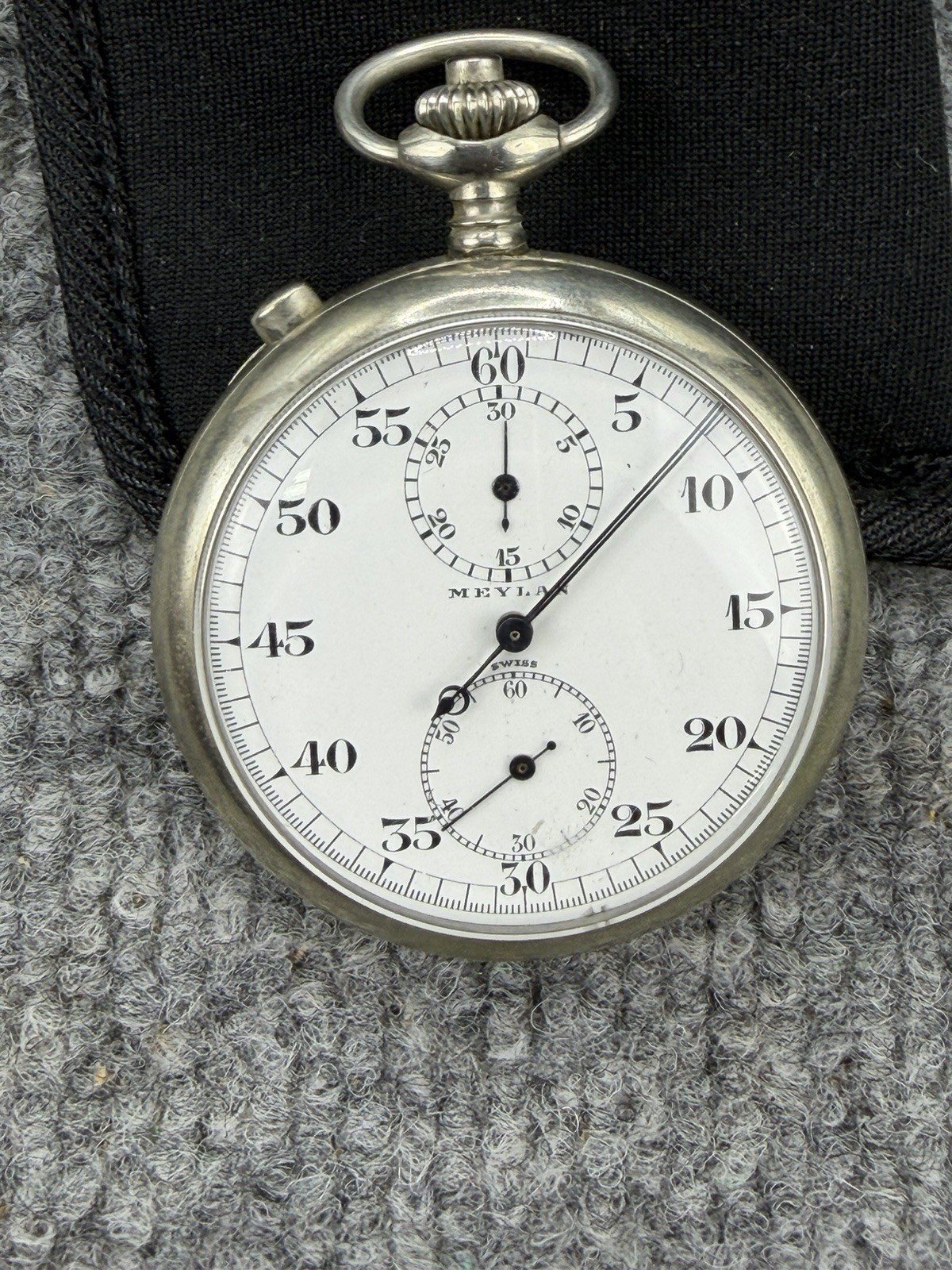 Vintage Meylan Stop Watch Dual Dial Split Second Chronograph Silver Running