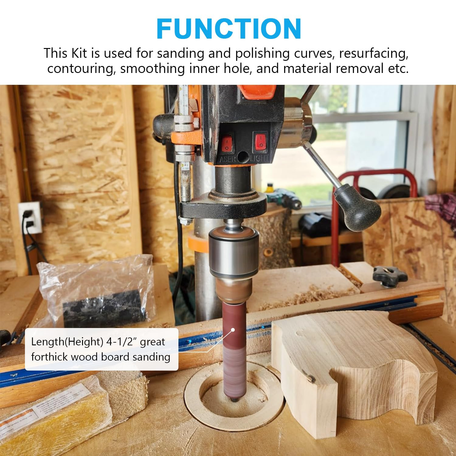 Spindle Sander Adaptor 4-1/2" X 1/2" with Rubber Sanding Drum Kit