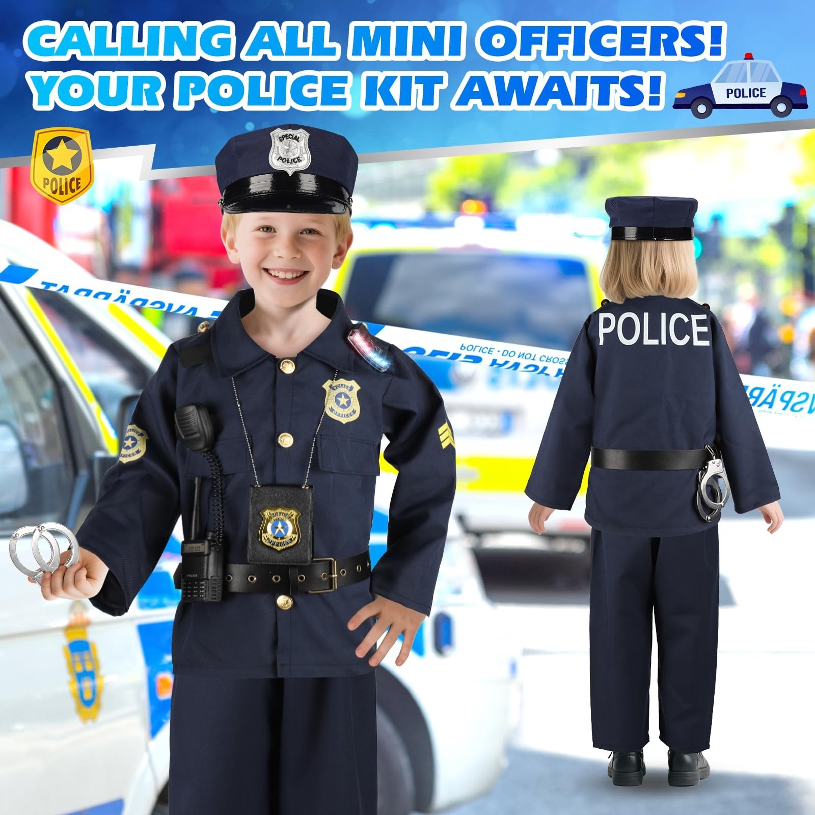 Police Costume for Kids, Cop Pretend Play Toys with Accessories for... Fast Ship