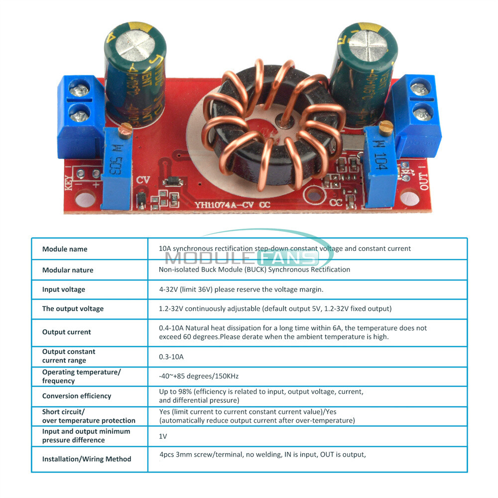 DC-DC 10A Step-down Module Constant Voltage Current Adjustable Buck Converter