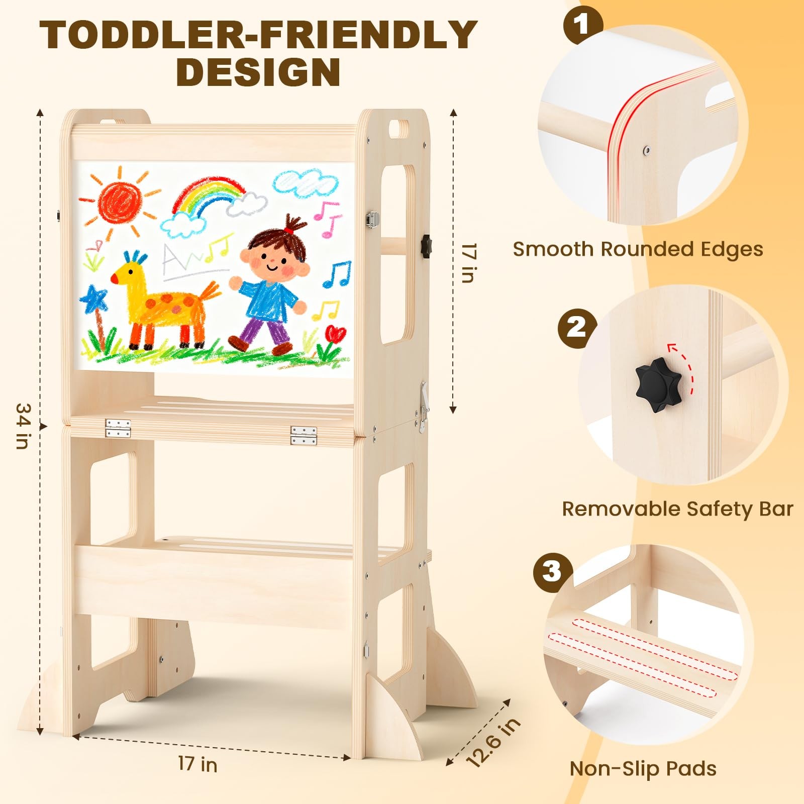 Woodure 4-in-1 16 cm (W) x 45 (L) x 34 (H), Original Wooden Colour