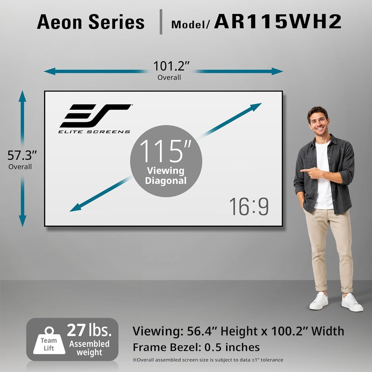 Aeon 115-Inch 4K UHD Fixed Frame Projector Screen Wall Mount Black