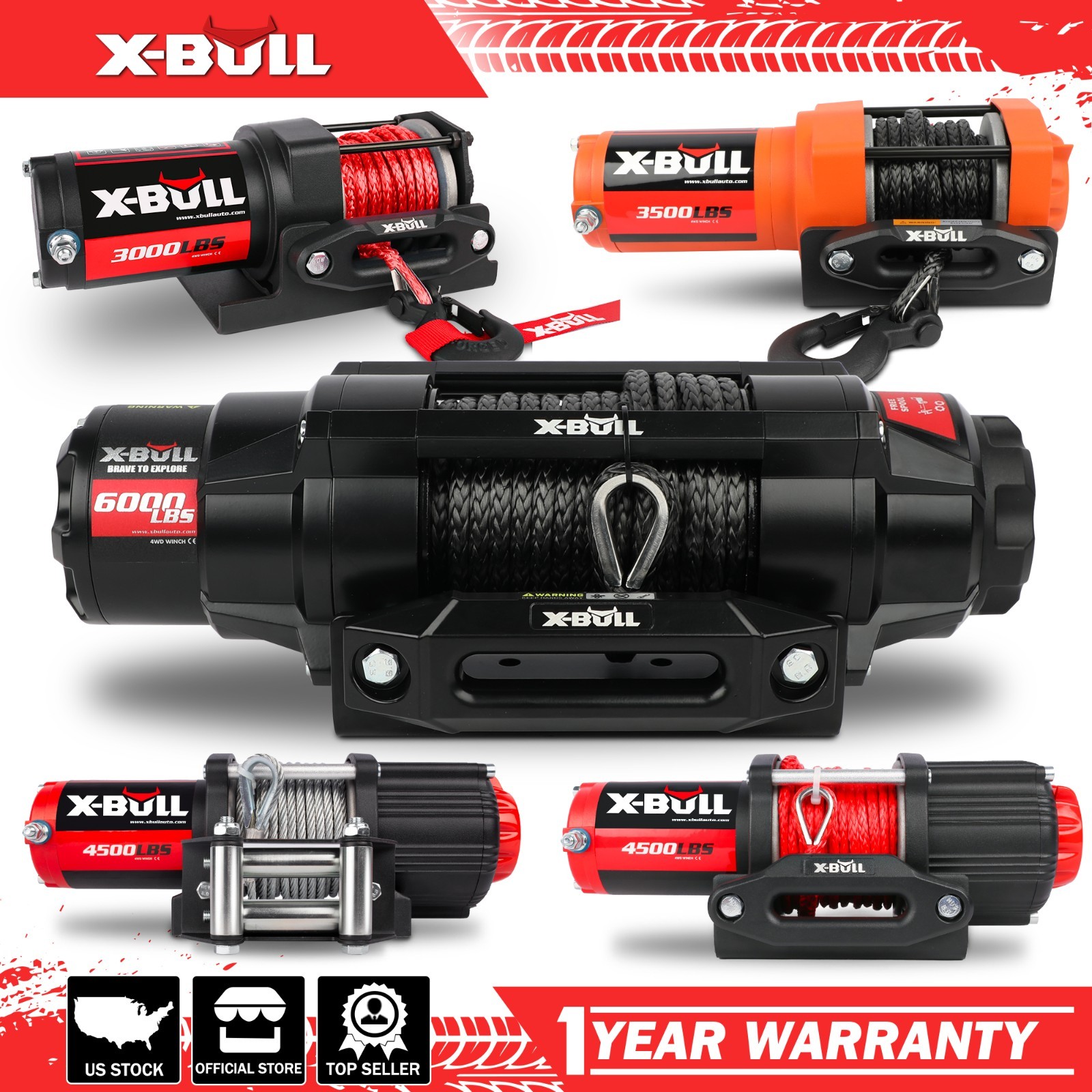 X-BULL 12V ATV Winch Kit 3000LB 4500LB 5000LB Synthetic Steel UTV Electric Winch