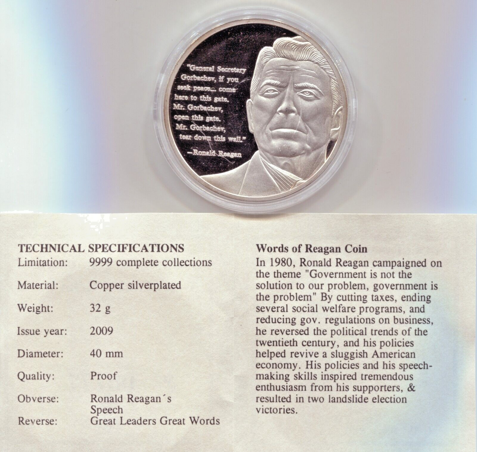 ENCAPSULATED 2008 GREAT WORDS - JOHN F KENNEDY COMMEMORATIVE -40 mm- TT 7021