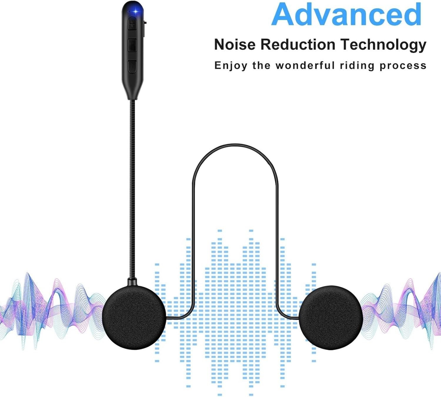 Motorcycle Helmet Bluetooth Headset - 50 Hours, Waterproof, Easy Install
