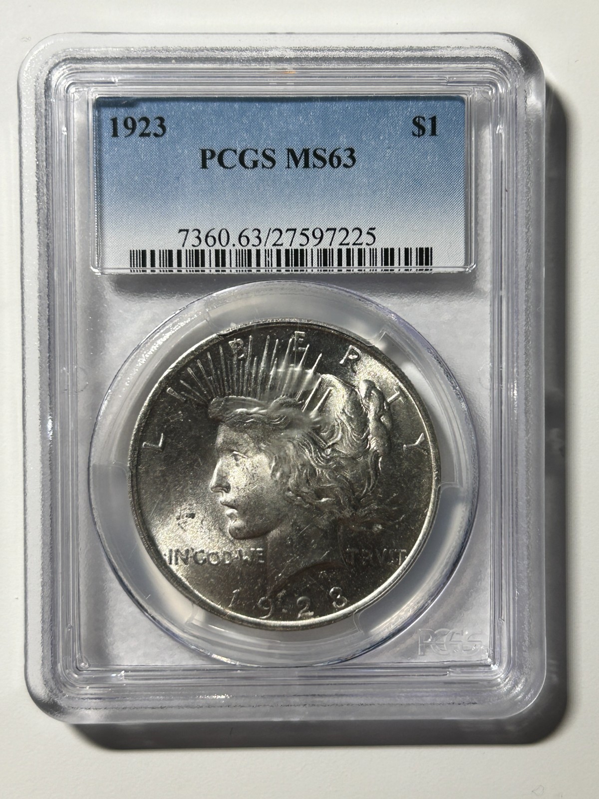 1923 Peace Dollar PCGS MS63 Mint State 90% Silver Graded Slabbed American Coin B