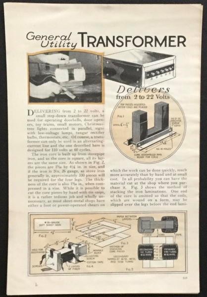 Step Down Transformer 1932 HowTo Build PLANS 2-4-6-8-10-12-14-16-22 volts