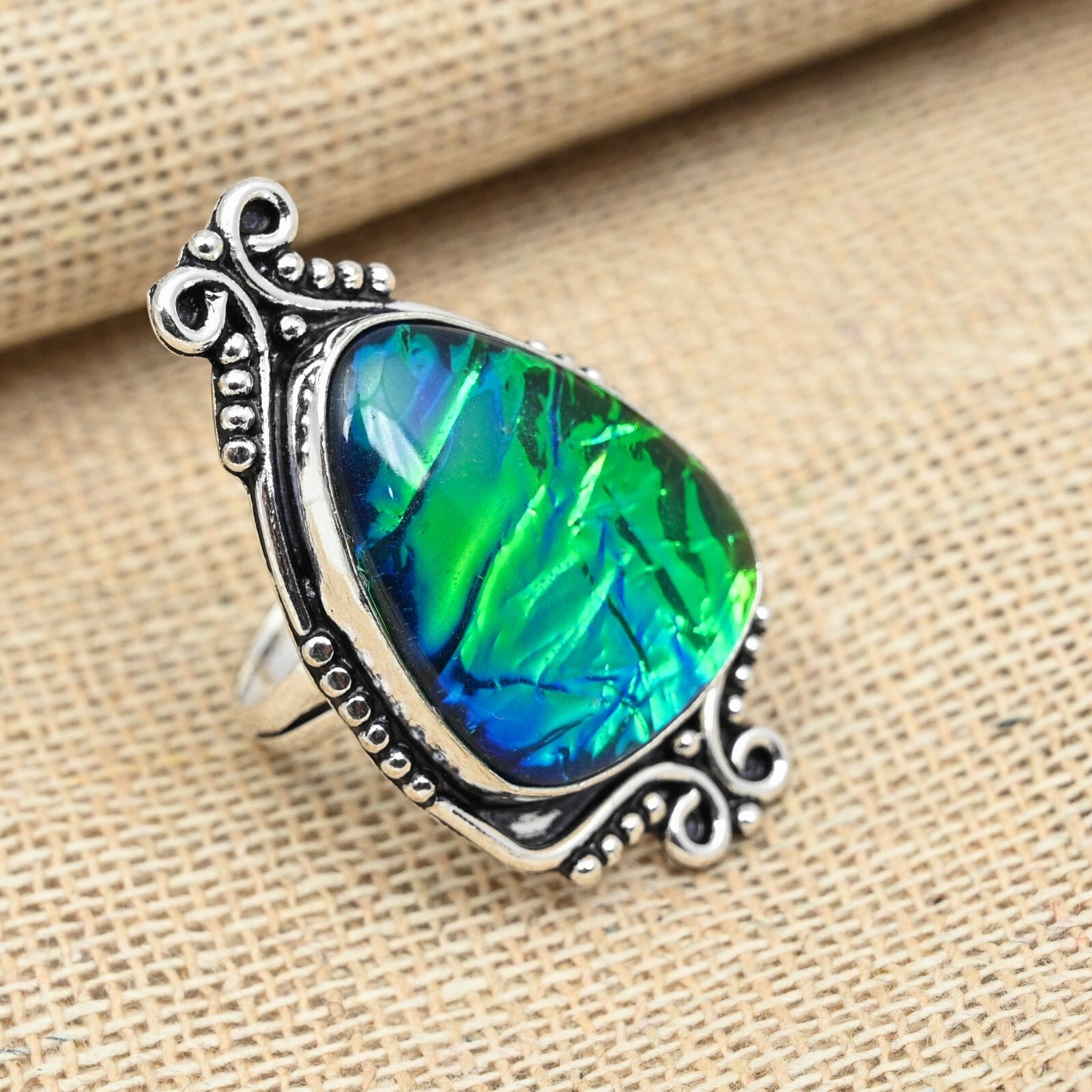 Green Triplet Opal Gemstone Handmade 925 Sterling Silver Ring Jewelry