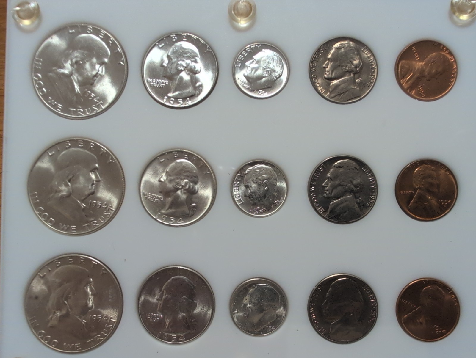 1954 UNCIRCULATED  P,D&S U.S. COINS (15) BEAUTIFUL SET IN CAPITAL PLASTIC HOLDER