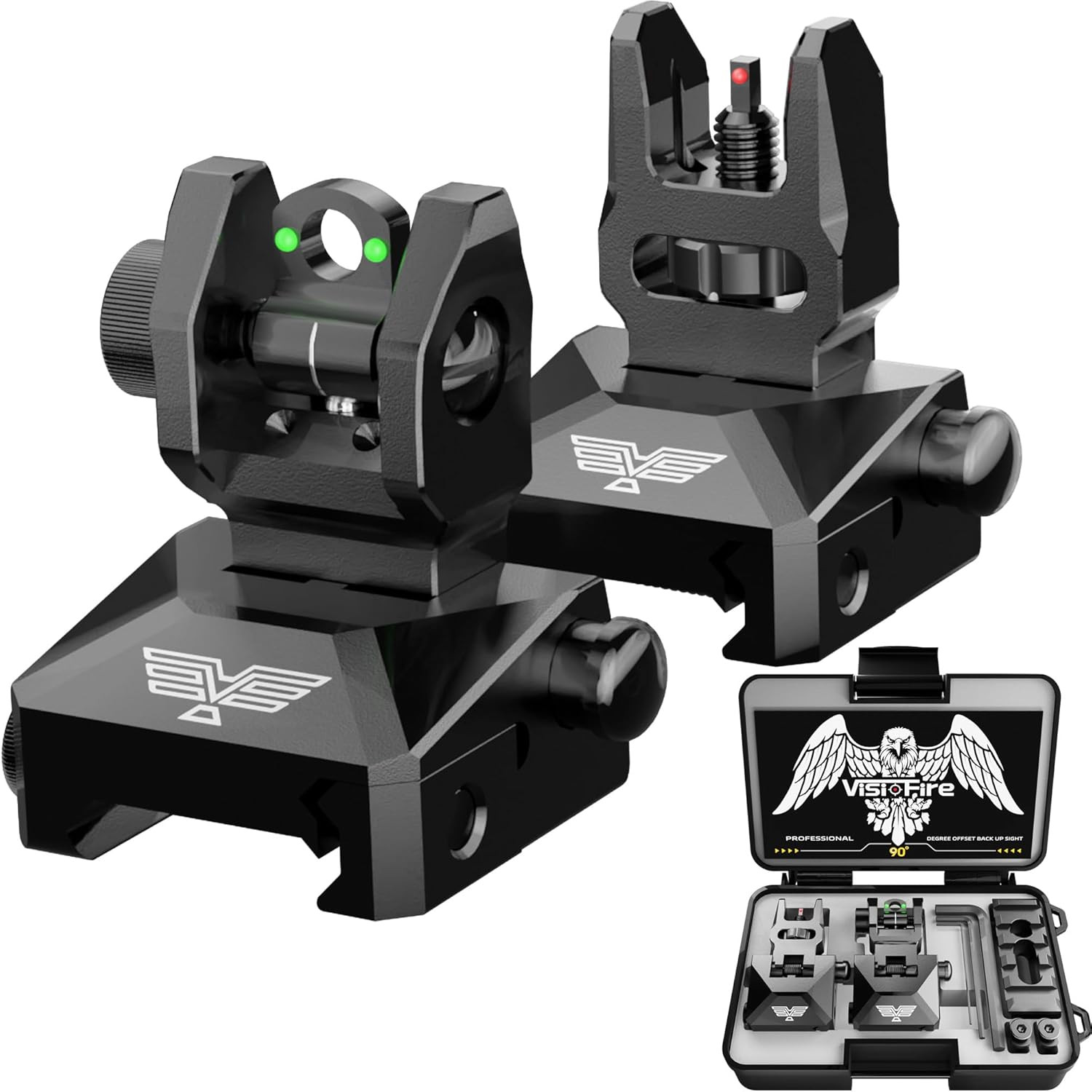 Fiber Optic Iron Sights for Picatinny Rail | Flip up Front and Rear Backup Sight