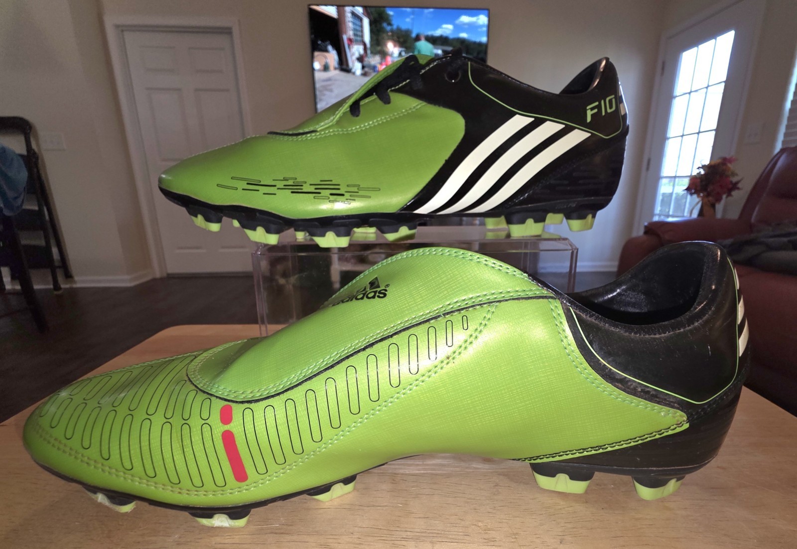 Adidas F10 TRX , Neon Green black white, gently used soccer shoes size 12