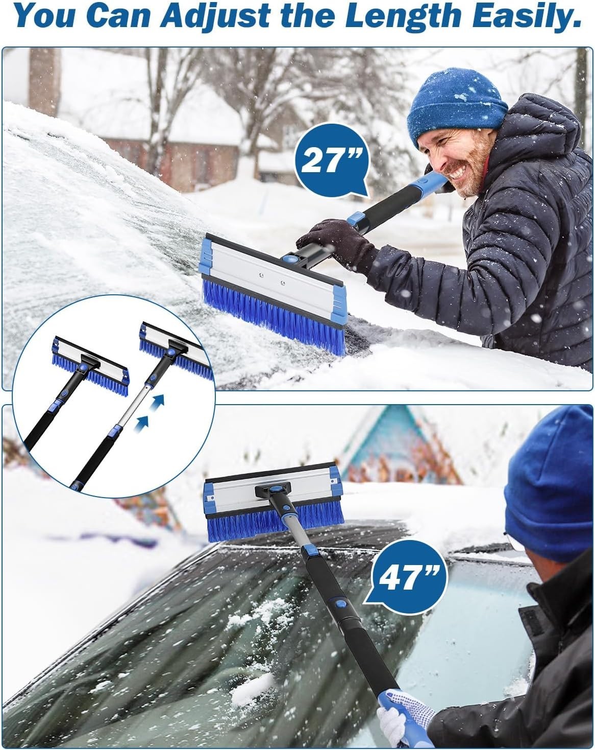 Multi-Functional 47.7″ Snow Brush & Ice Scraper – Perfect for Winter Safety