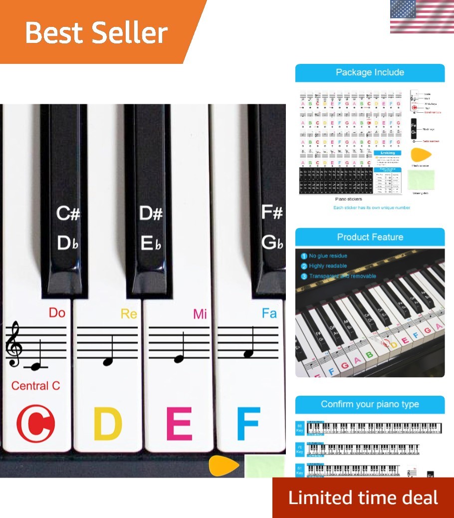 Eye-Catching Piano Stickers for Beginners – Fits All Key Sizes 88/76/61/54/49