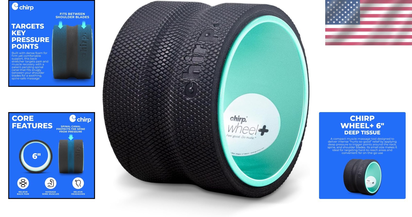 Deep Tissue 6-Inch Wheel+ Foam Roller for Back Pain Control & Flexibility
