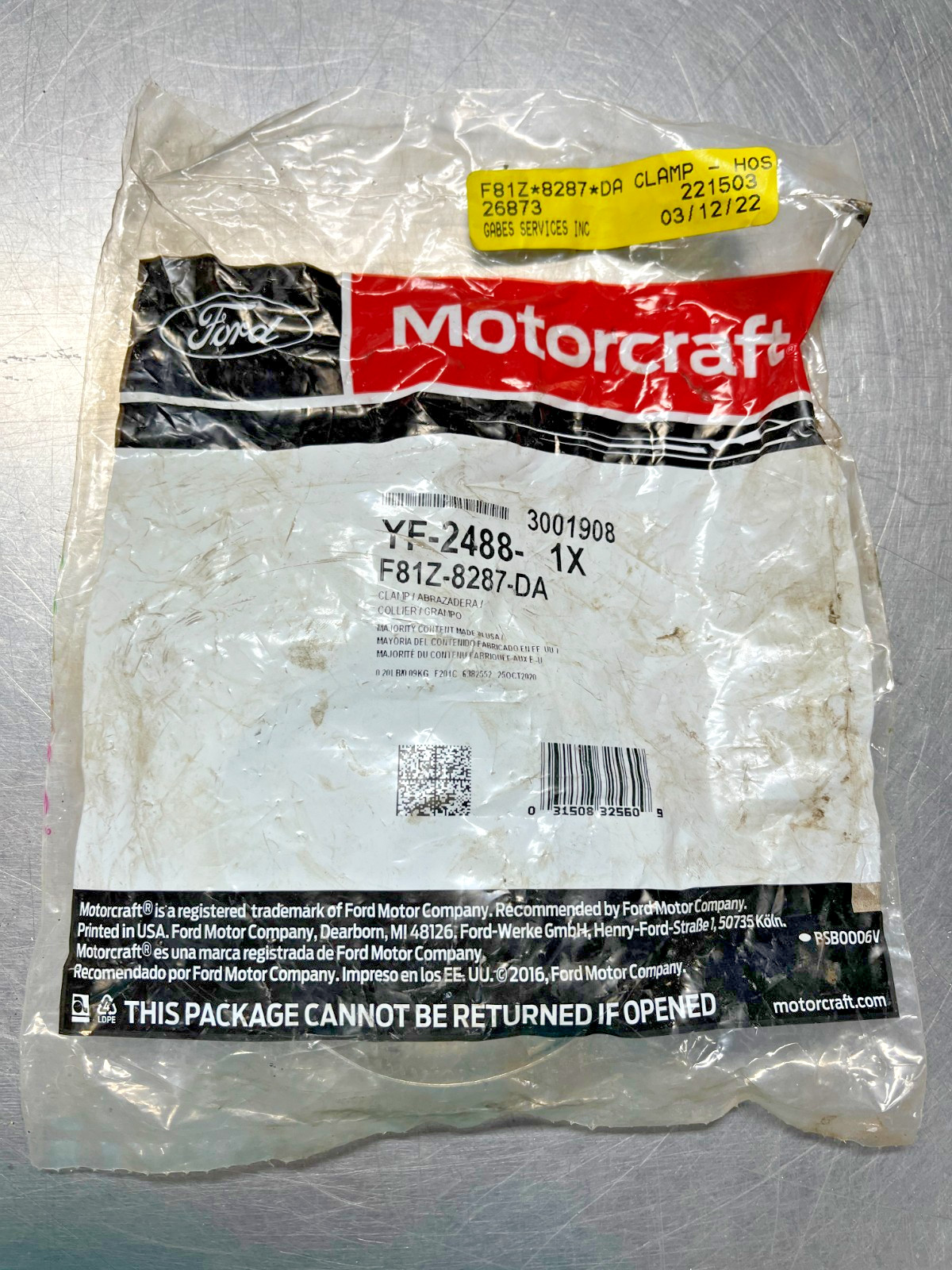 F81Z-8287-DA   Genuine  OEM Motorcraft  YF-2488  FORD   Hose CLAMP