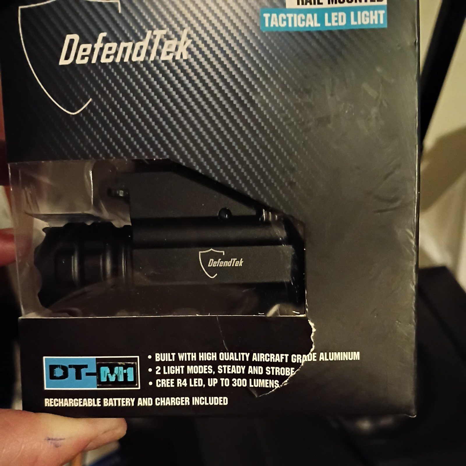 DefendTek Rechargeable Tactical LED Rail Mounted Gun Flashlight DT-M1 black