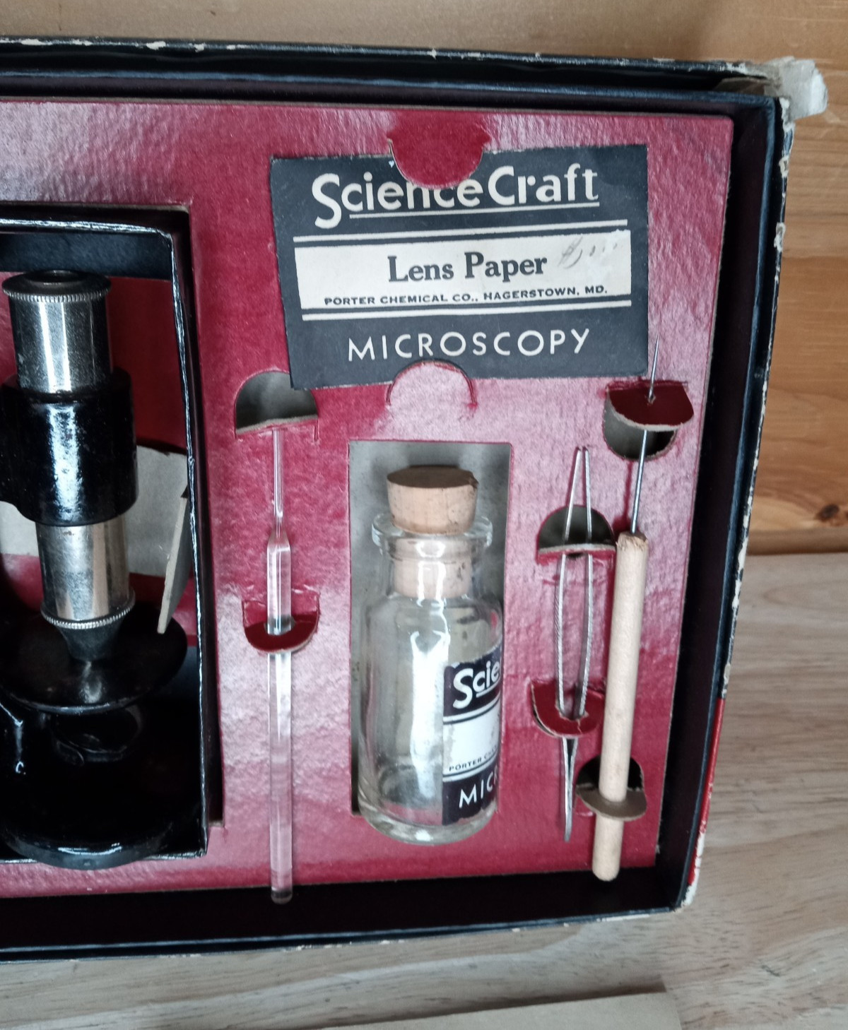 Vintage 1950s ScienceCraft Microscope Set No. 300 Complete Microscopy Kit w/ Man