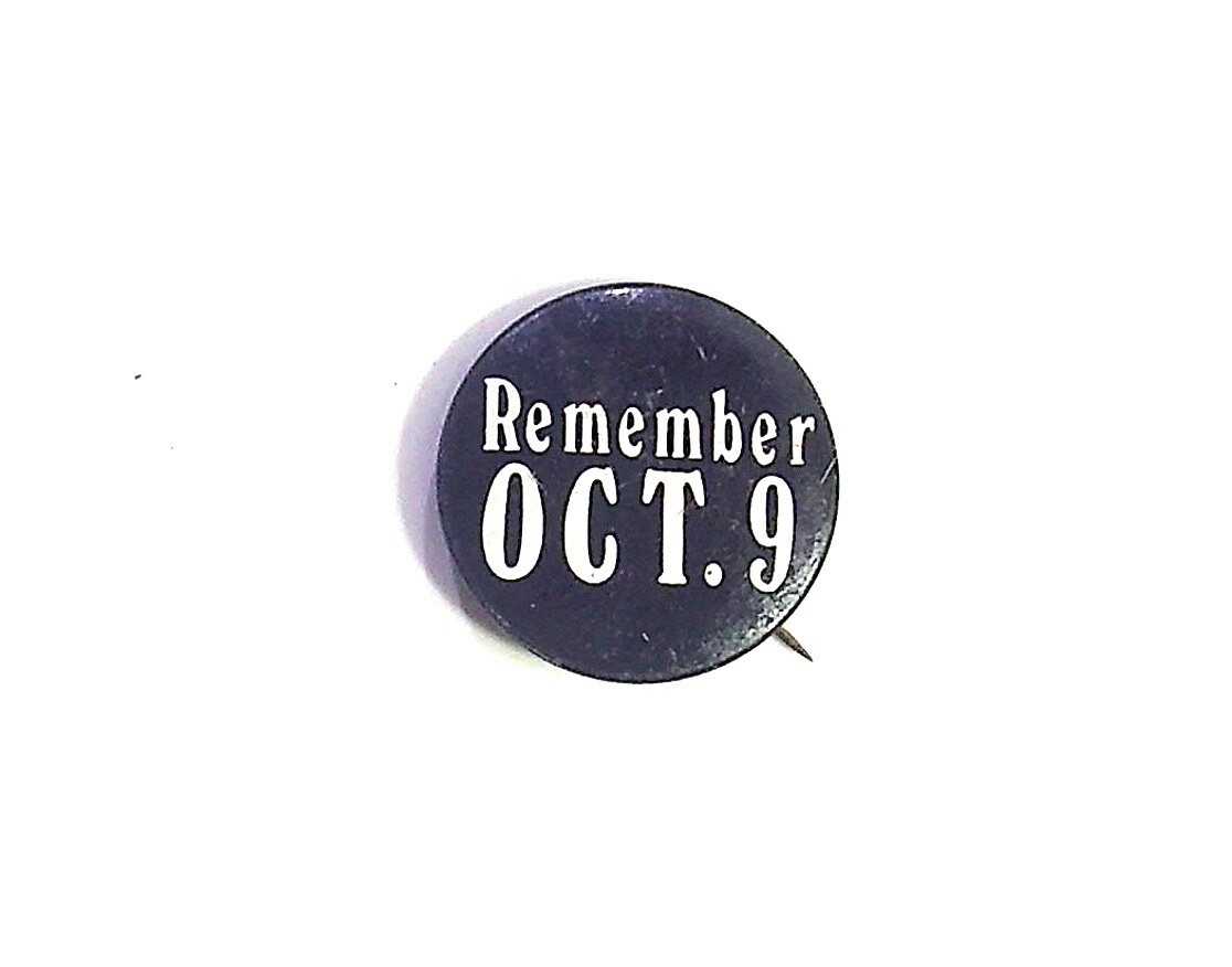 VTG REMEMBER OCT. 9 PINBACK BUTTON CLERGY & LAITY CONCERNED POLITICAL CAMPAIGN