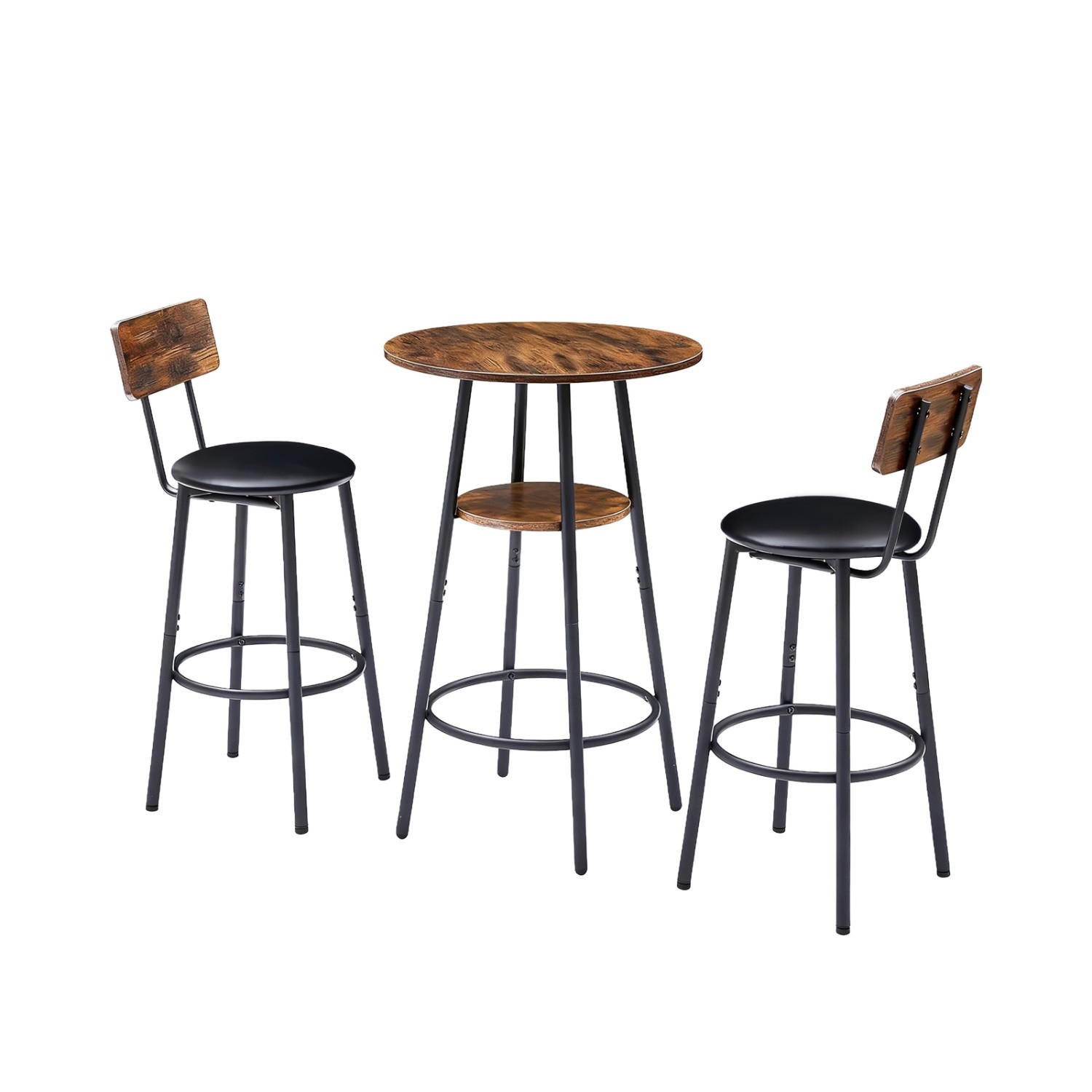 3 Piece Bar Table Set Round Counter Height Table w/ 2 PU Upholstered Bar Stools