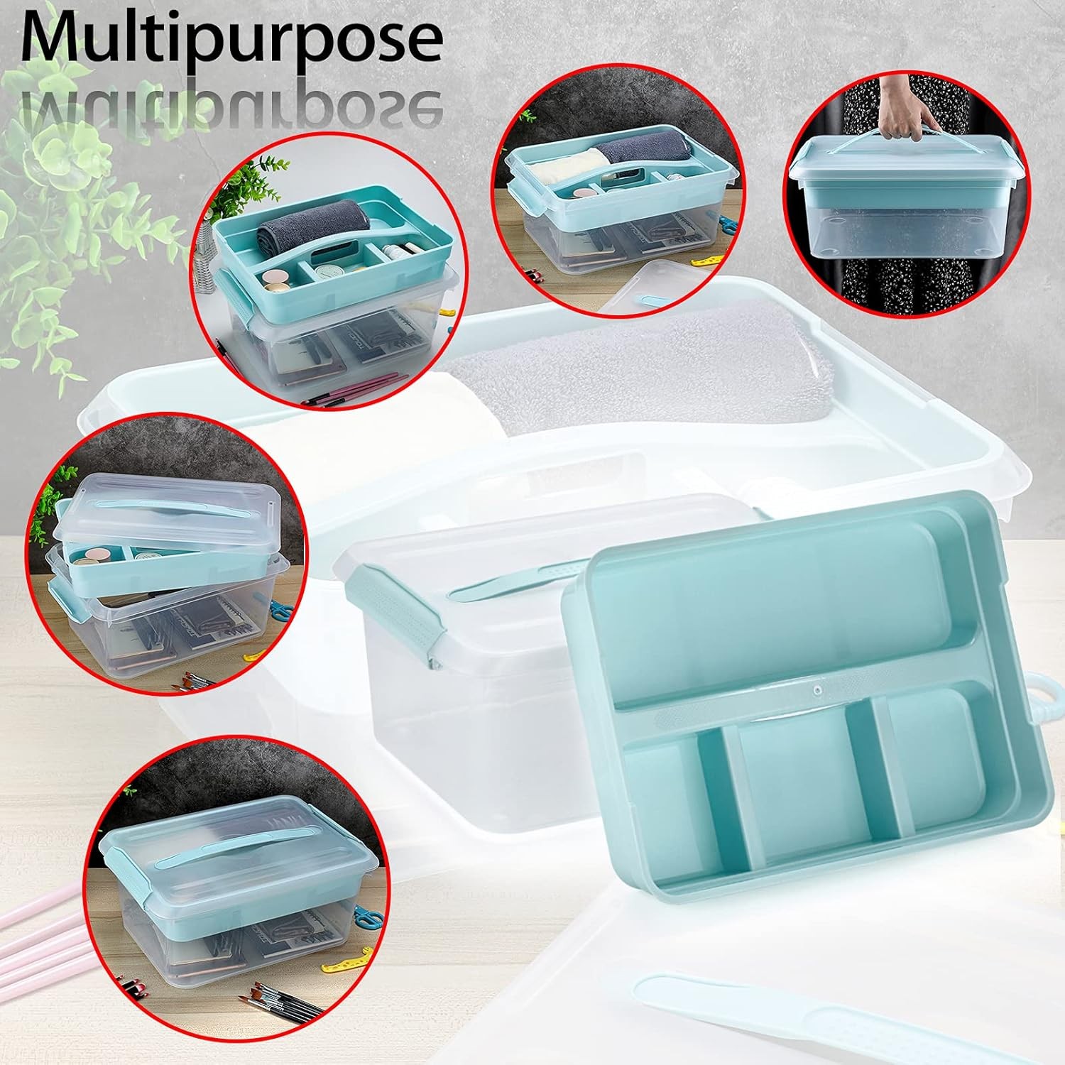 BTSKY Stack & Carry Box, Clear Plastic Storage Container Stackable Home Utility