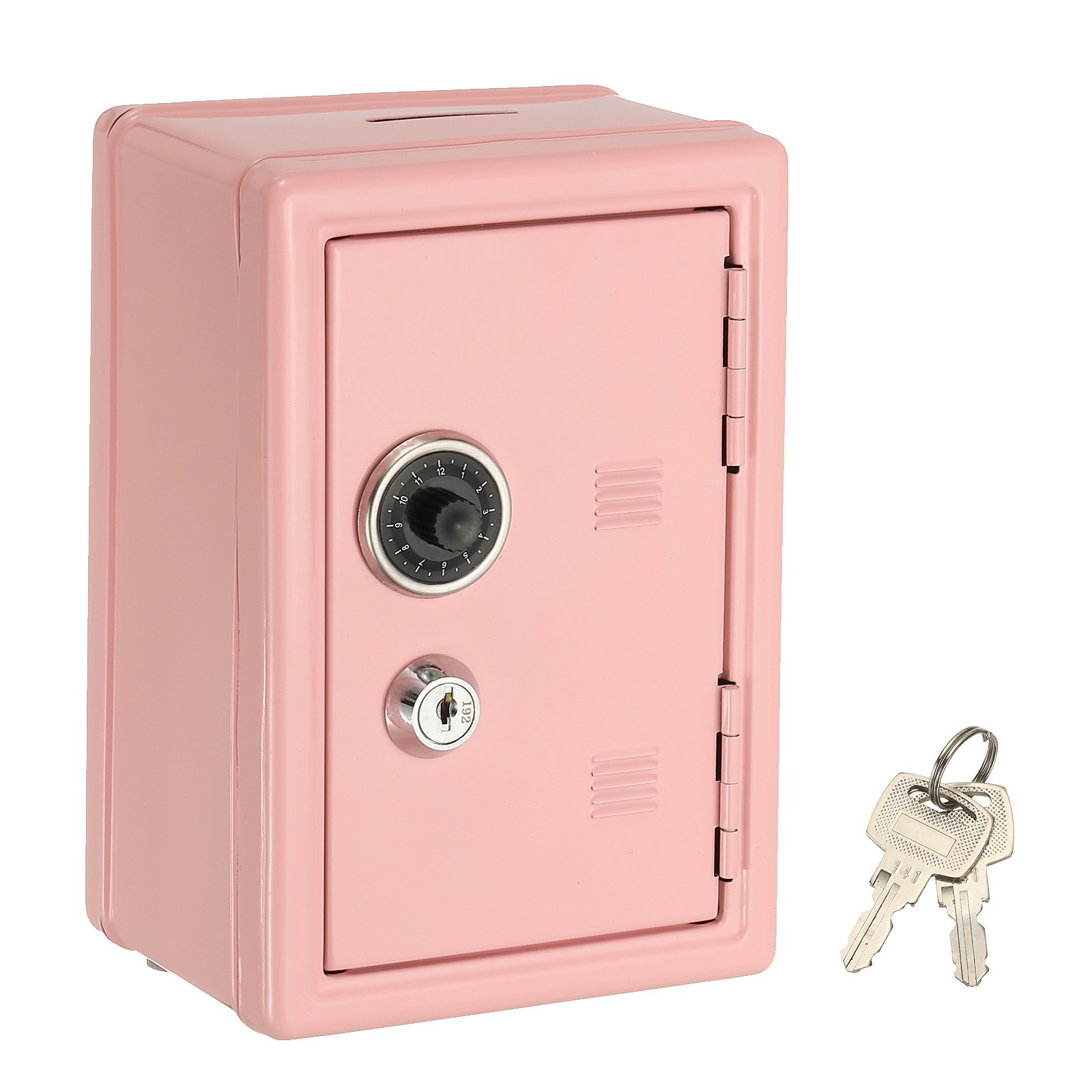 Mini Safe Money Locker Small Bank Money Saving Boxes with Tray 2 Keys, Pink
