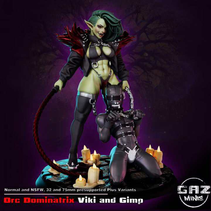 Orc Dominatrix Viki and Gimp ‘Guh’ 32mm scale or 75mm scale by Gaz Minis SFW