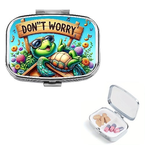 Turtle Design 2-Compartment Portable Medicine / Pill Box Travel Size, Portable