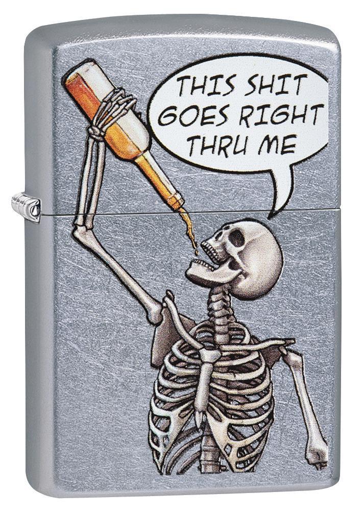Zippo Windproof Drinking Skeleton Lighter, Goes Right Thru Me 29613, New In Box