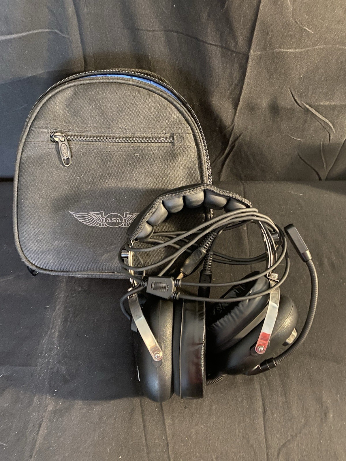 Vintage MG Pilot Headphones Aviation Headset with Microphone and Case Untested