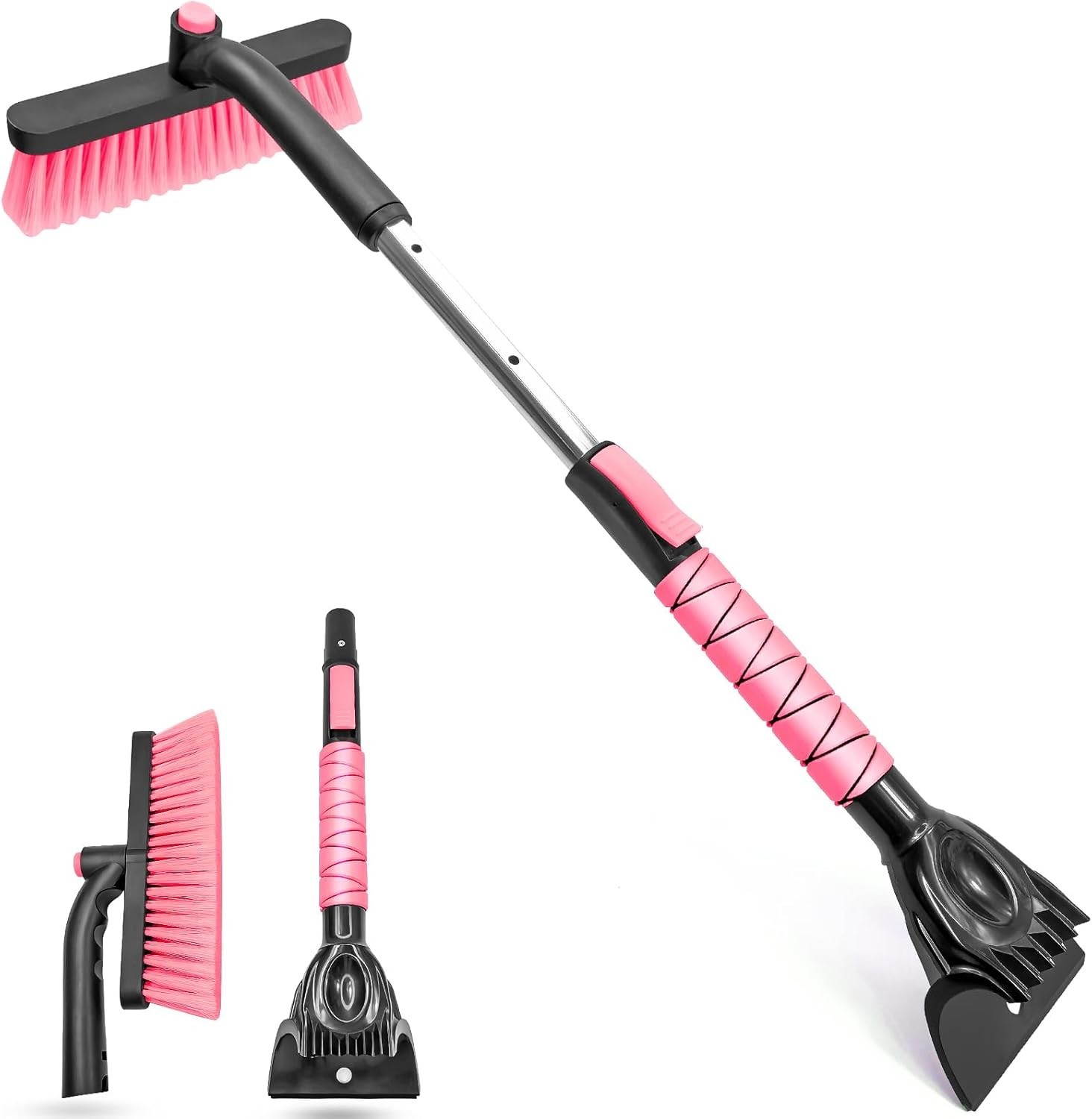 33-Inch Pink Extendable Snow Brush & Ice Scraper for Car, Truck, SUV