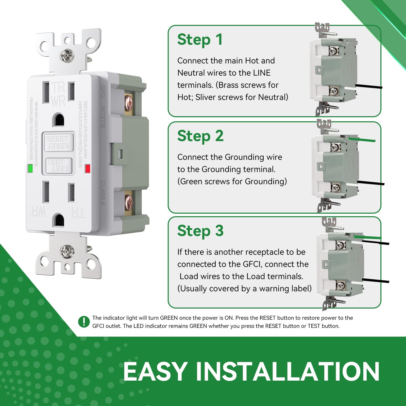 RVINGPRO 15A RV GFCI Outlets 2 Pack, Tamper-Resistant Replacement Receptacle ...