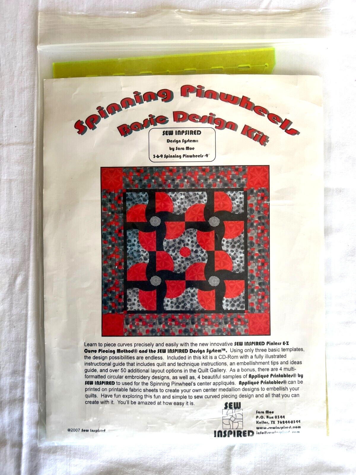 Sew Inspired by Sara Moe 9" Spinning Pinwheels Quilt Quilting Templates Template