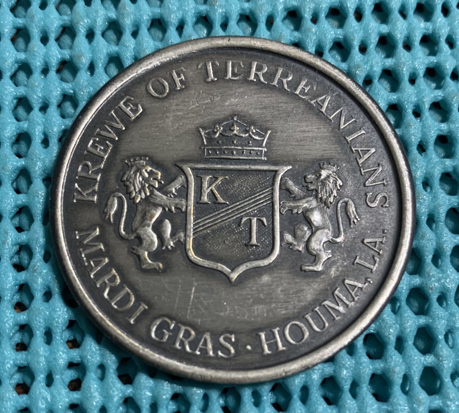 1967 Krewe of TERREANIANS (Houma, LA) oxidized silver Mardi Gras doubloon