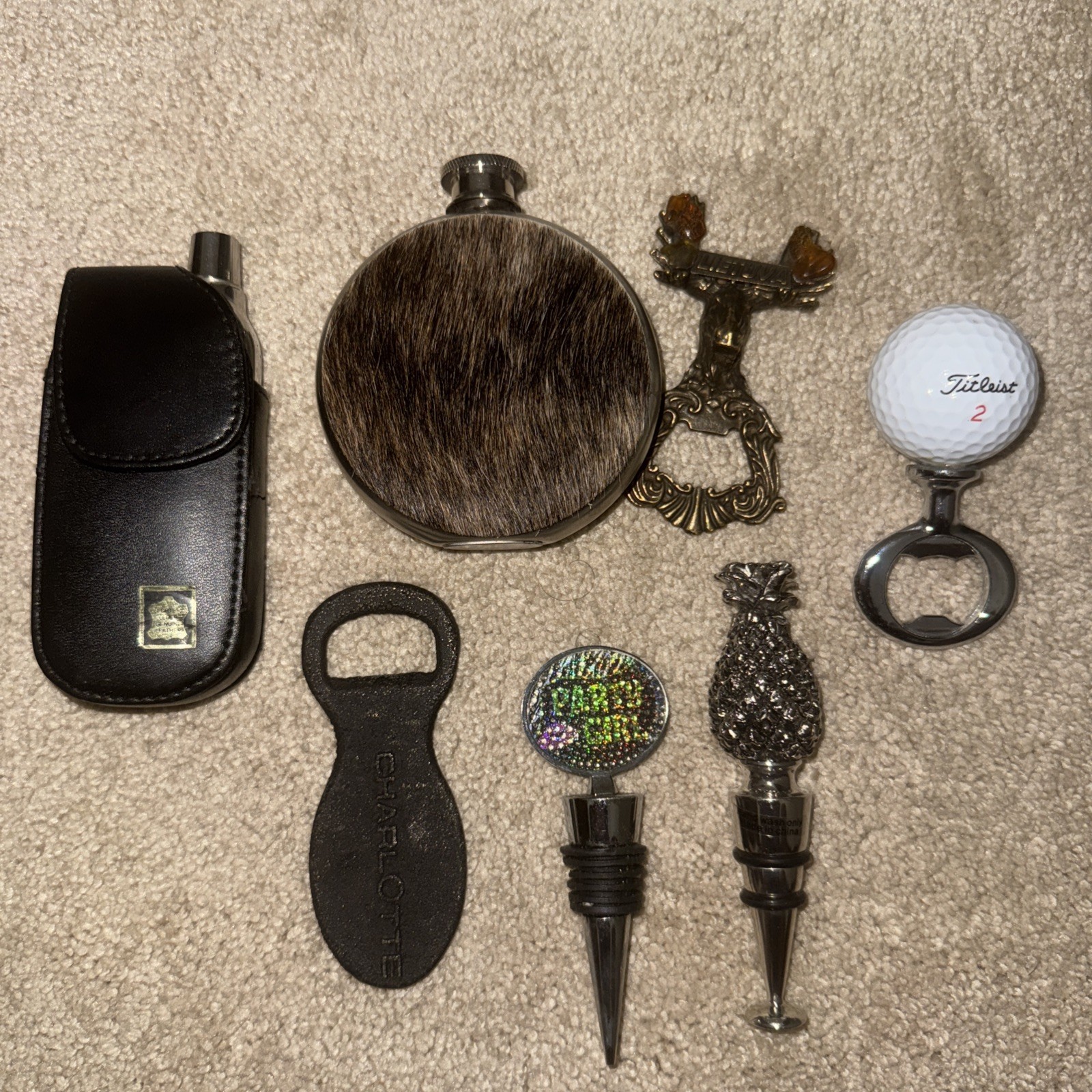 Lot Of 8 Bottle Openers, Toppers & Flasks Golf Ball Bottle Opener