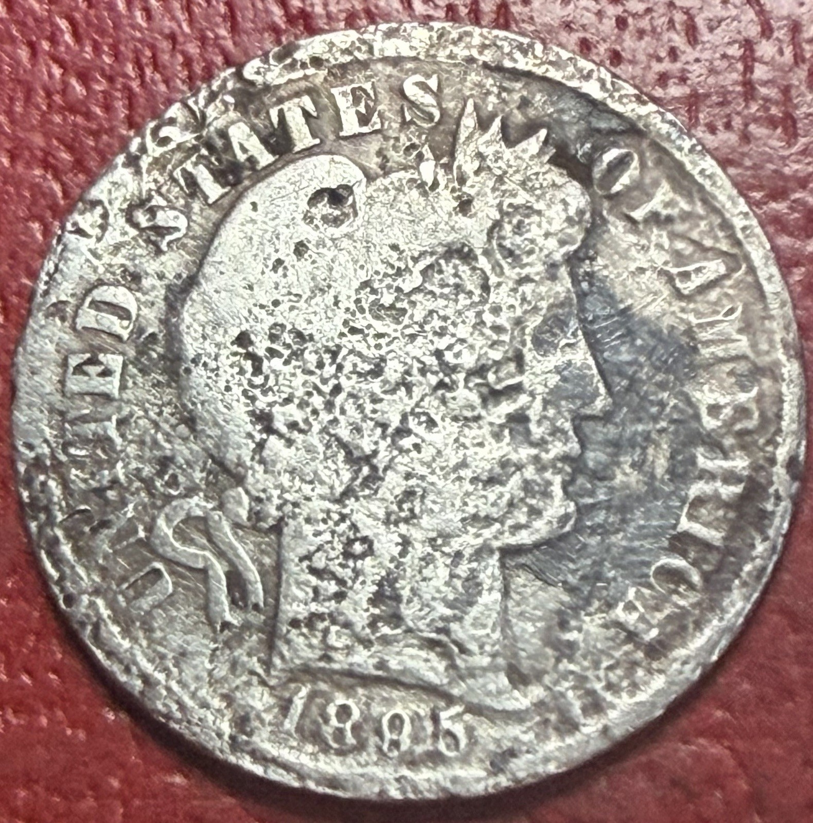 1895 Silver Barber Dime. Key Date. Damage. Free Shipping