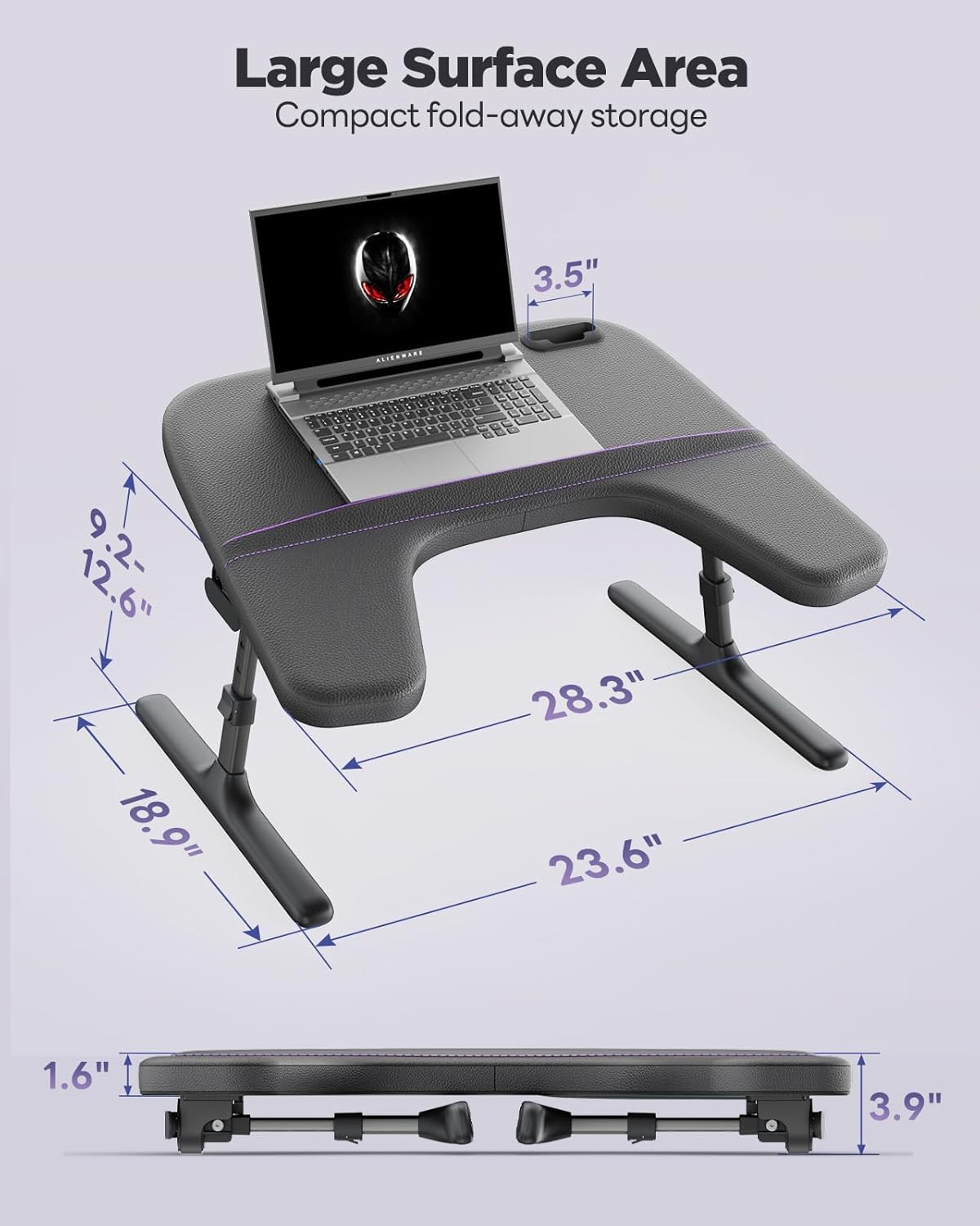 Adjustable Laptop Lap Desk for Bed & Couch with Soft Armrest - Black
