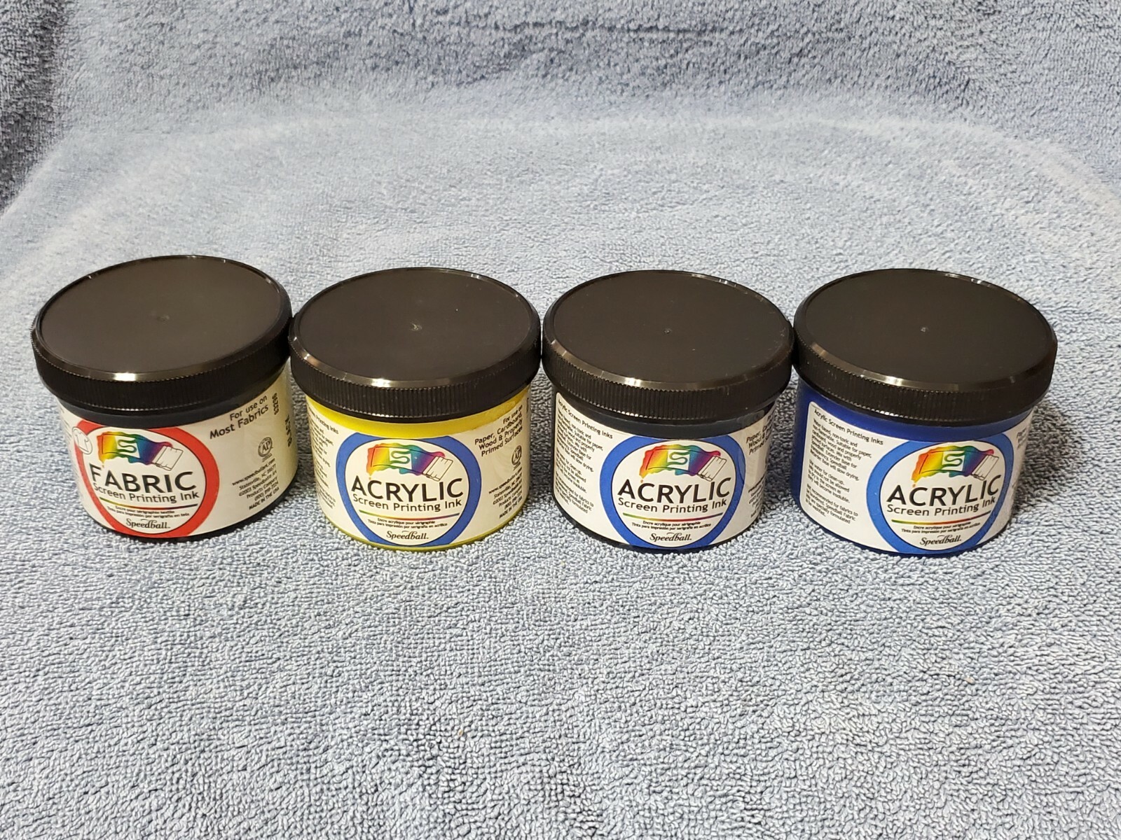 SPEEDBALL Screen Printing Ink  4 - 4oz Containers  BLACK BLUE YELLOW