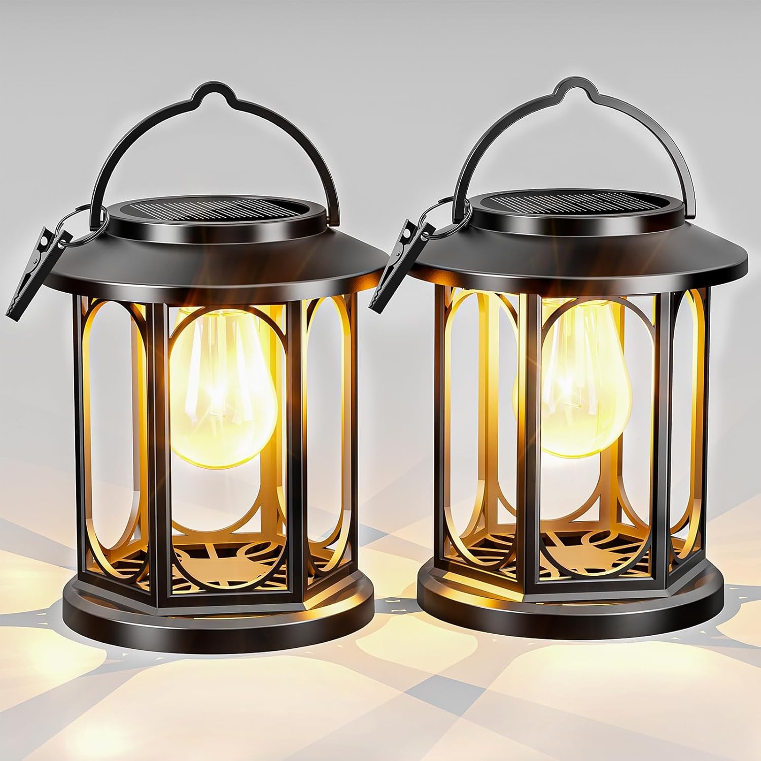 2 Pack Solar Powered Waterproof Outdoor Hanging Lanterns - Warm White Solar LED