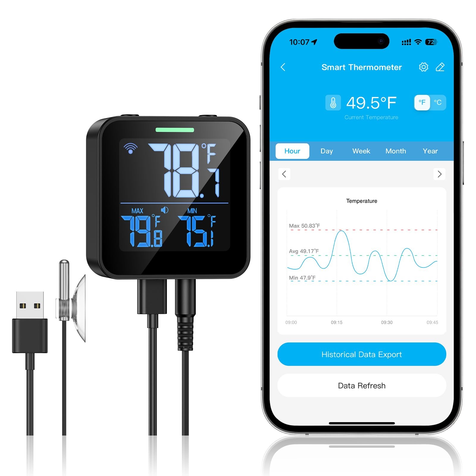 Nutelo Upgraded Refrigerator Thermometer with Alarm, Smart Digital WiFi Black